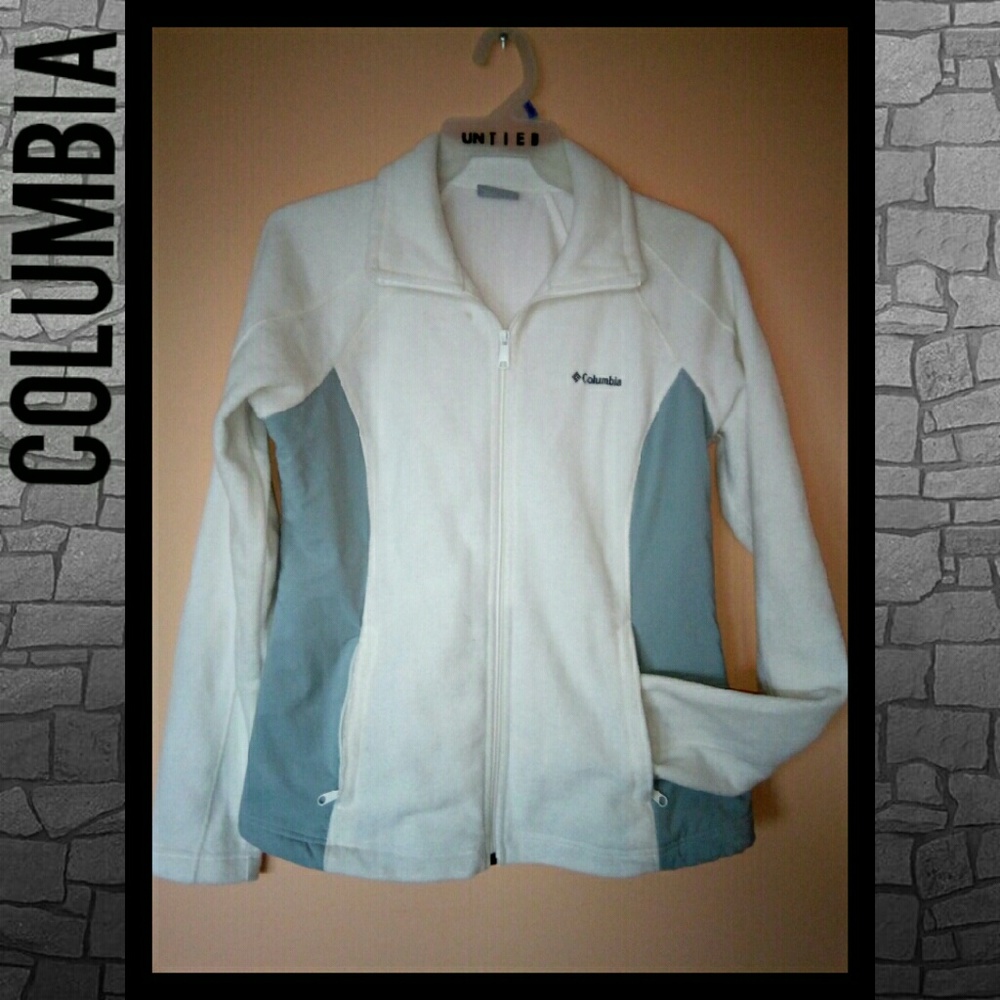 Columbia full zip fleece mid layer large white & gray